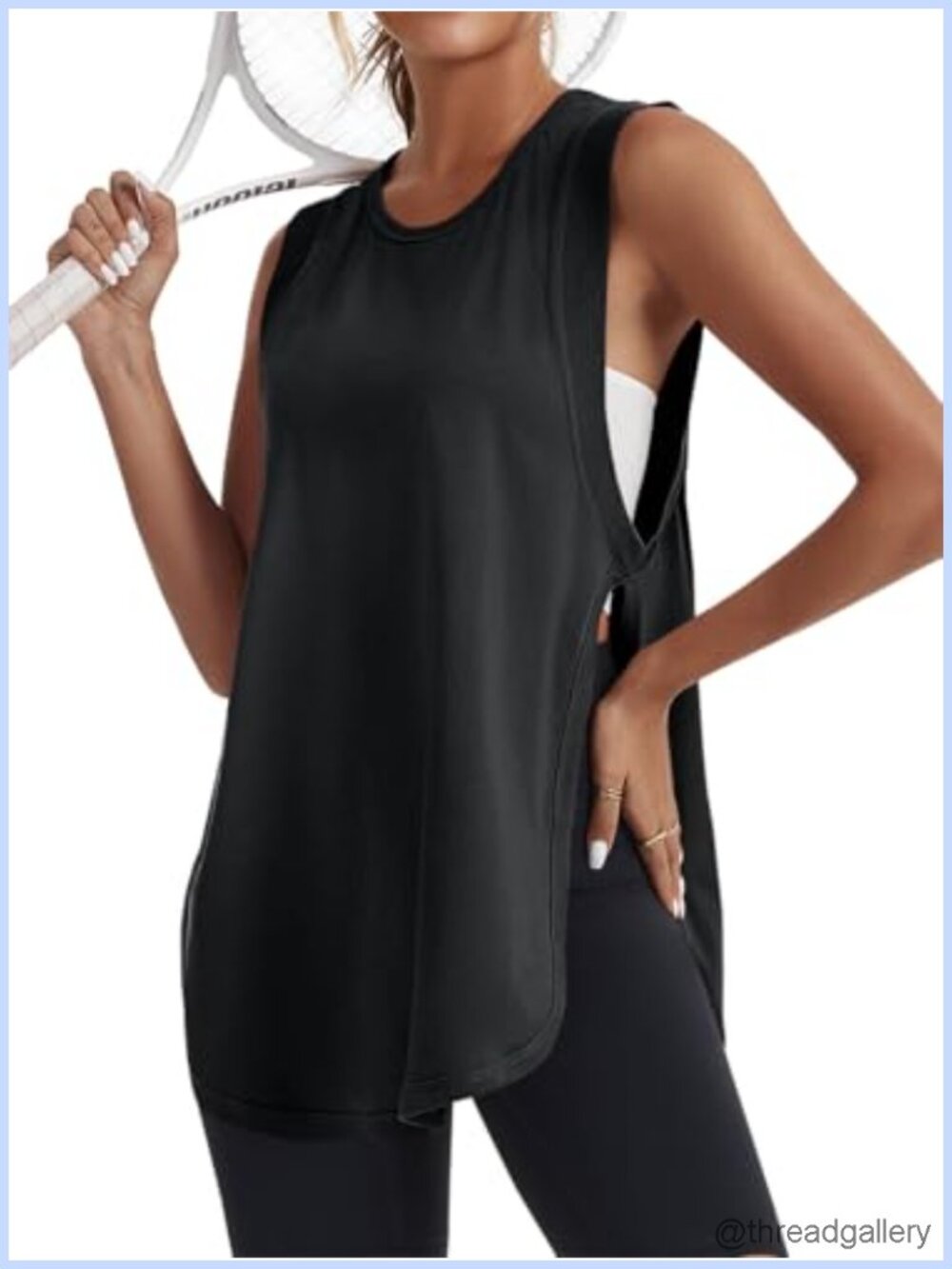 Oversized Sleeveless High Low Hem Side Slit Workout Tank Top